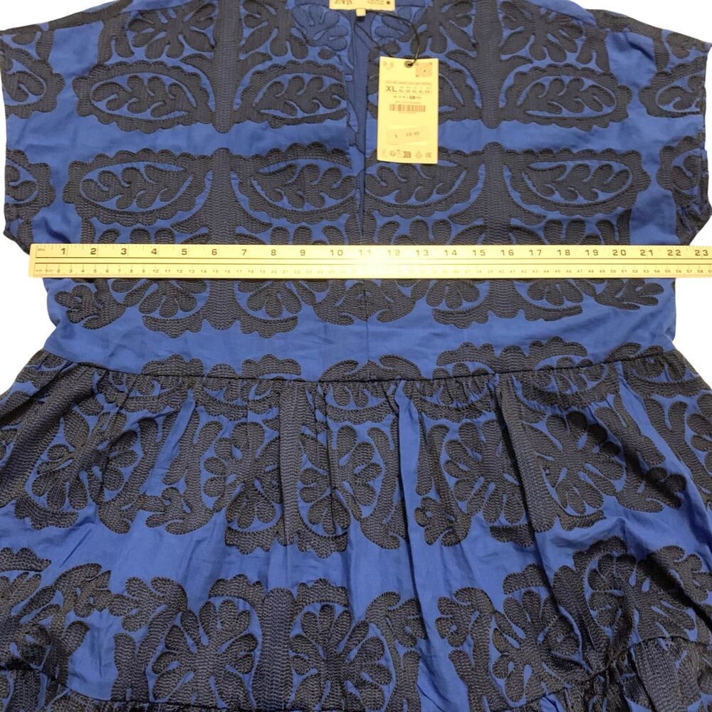 Zara Womens  NEW Embroidered Short Dress Tunic Cobalt Blue XL Bloggers Fave BOHO - Picture 8 of 14